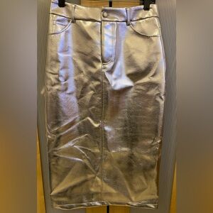 7 for all mankind faux leather pencil midi skirt in silver color Size Medium NWT